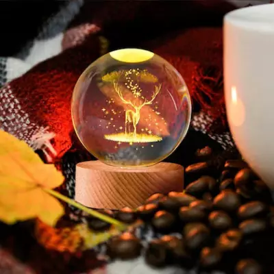 Geyik 3D Kristal Top Gece Lambası - 2
