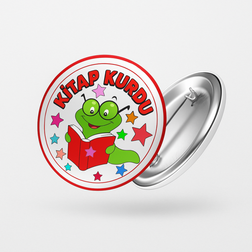 Kitap Kurdu Temalı İğneli Başarı Rozeti - 1