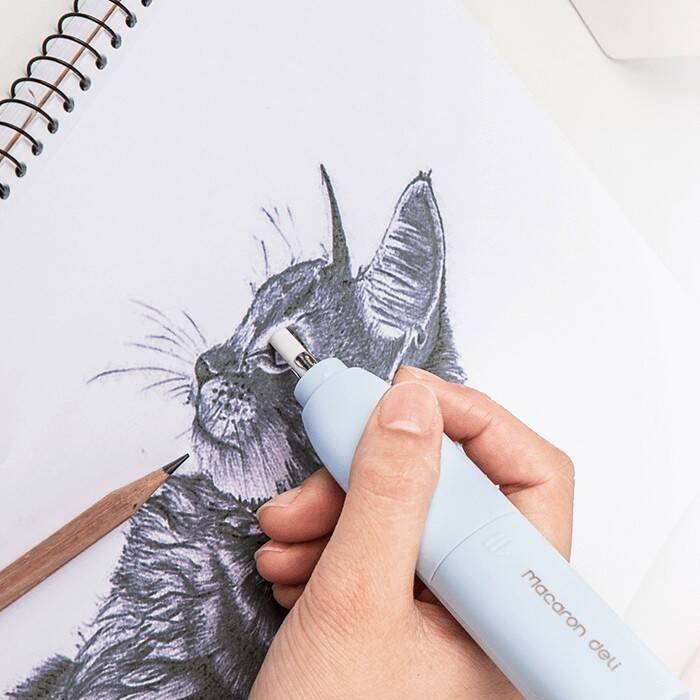 Otomatik Elektrikli Fanlı Kalem Silgisi Seti - 10 Adet Değiştirilebilir Yedekler Sanatsal Çizimler İçin - DELİ (1)