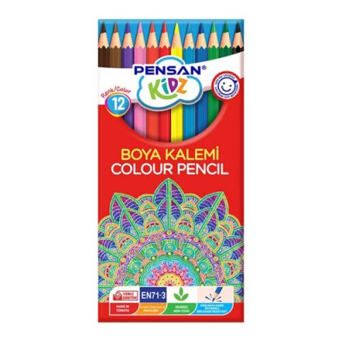 Pensan Kidz Kuru Boya 12 Renk Tam Boy - Pensan