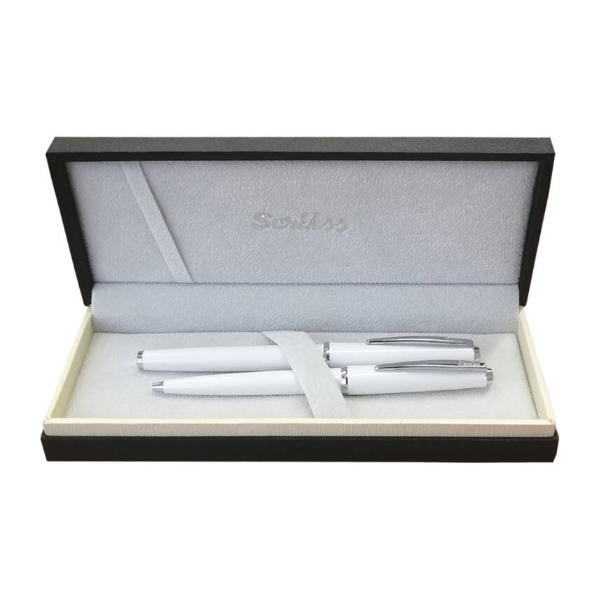 Scrikss 33 Dolma Kalem ve Tükenmez Kalem Lüks Kutuda Beyaz - Scrikss