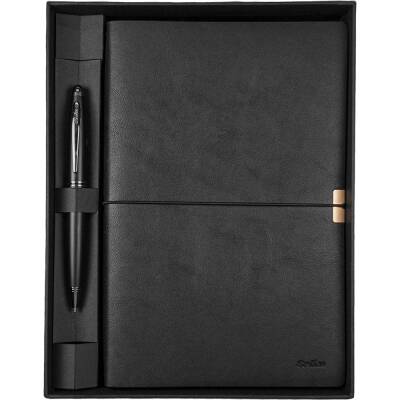 SD700-1-A Toledo Premium Defter A5 Siyah & Knight 88 Mat Siyah Tükenmez Kalem Seti - 1