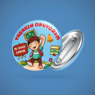 Yaşasın Okuyorum Temalı İğneli Başarı Rozeti - İsimli - 2