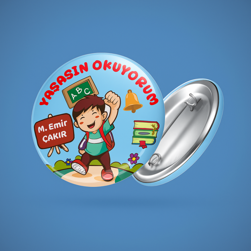 Yaşasın Okuyorum Temalı İğneli Başarı Rozeti - İsimli - 2